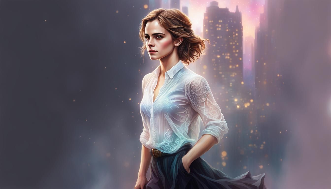 Young modern Emma Watson with flaxen Brown hair