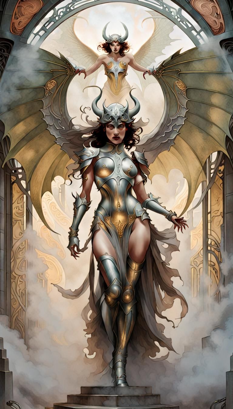 Winged Demon Emerges in Art Nouveau Style