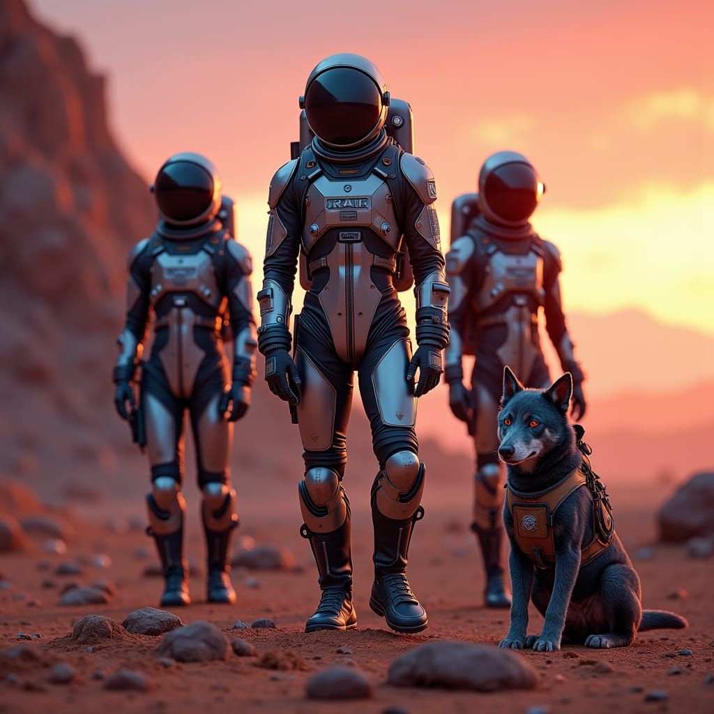 African Astronaut and Crew on Alien Planet