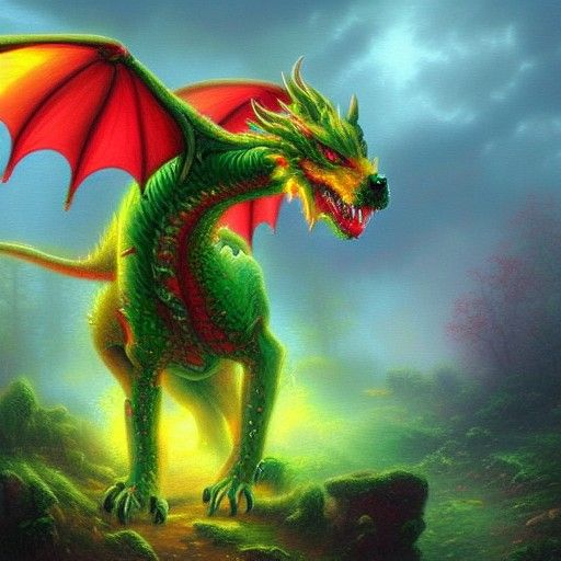 Dog-Dragon Hybrid Character Art in Oil Painting Style