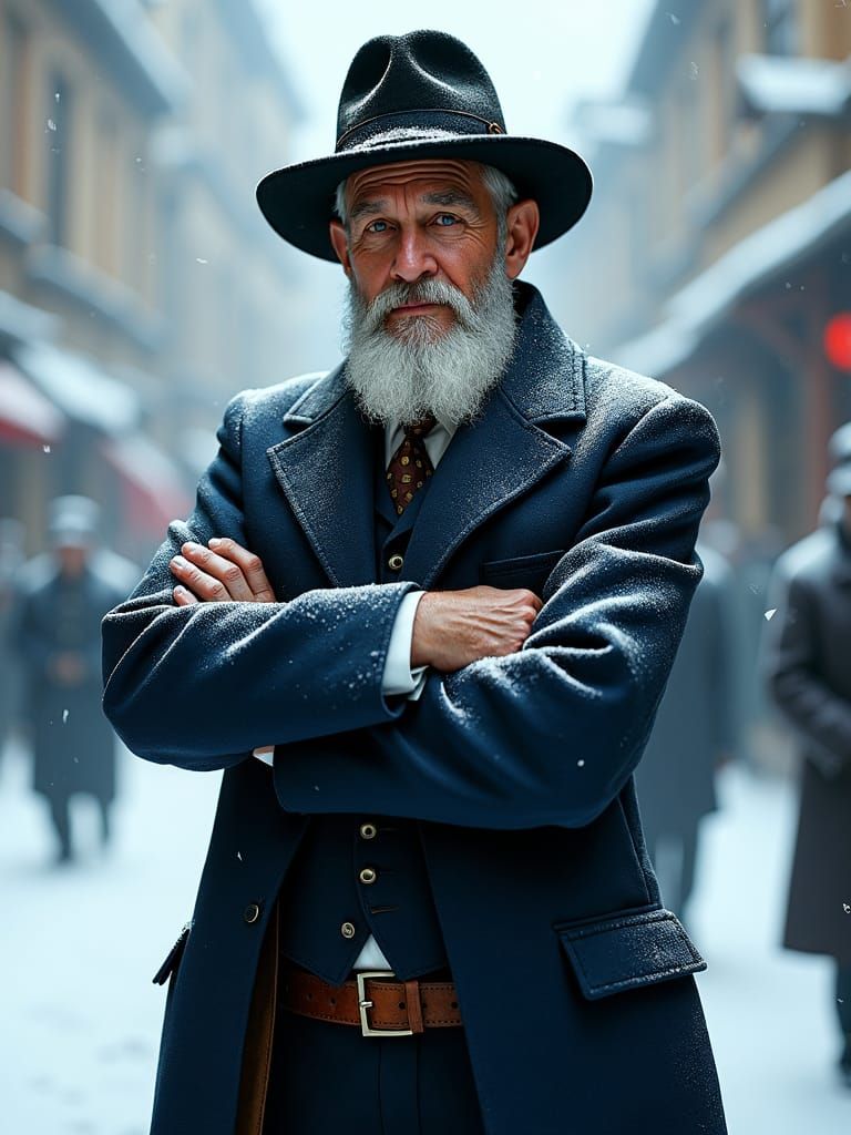 Jewish Man in Snowstorm: Digital Art Portrait