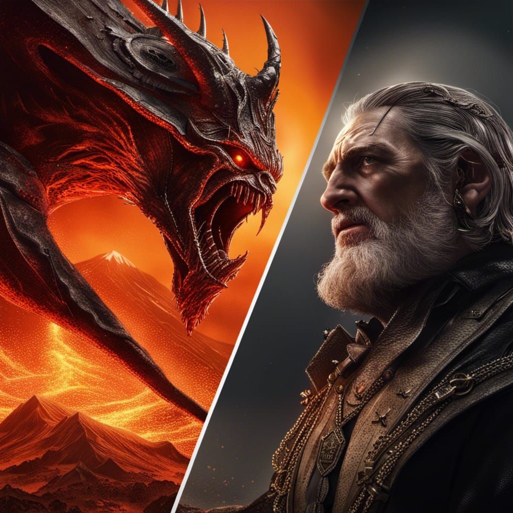 Epic Showdown: Evil Dictator Confronts Sauron at Mount Doom