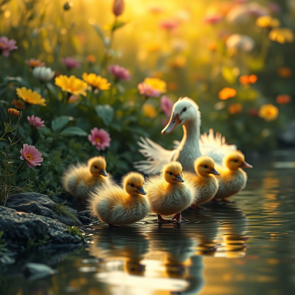 Joyful Family of Ducks Embarks on Magical First Swim