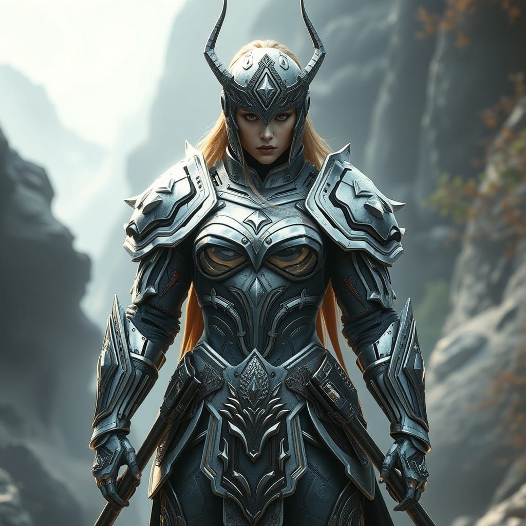 Armored Valkyrie Warrior in Mystical Realm
