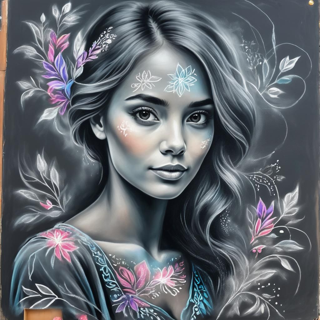 Elegant Chalk Art Portrait of a Woman