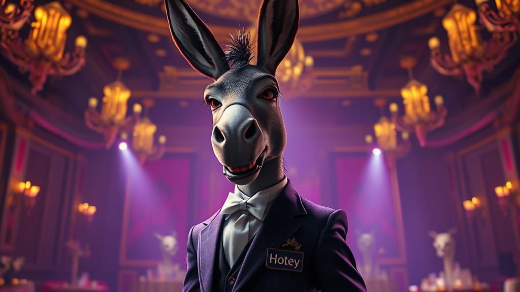 Regal Donkey Hotey in Opulent Ballroom