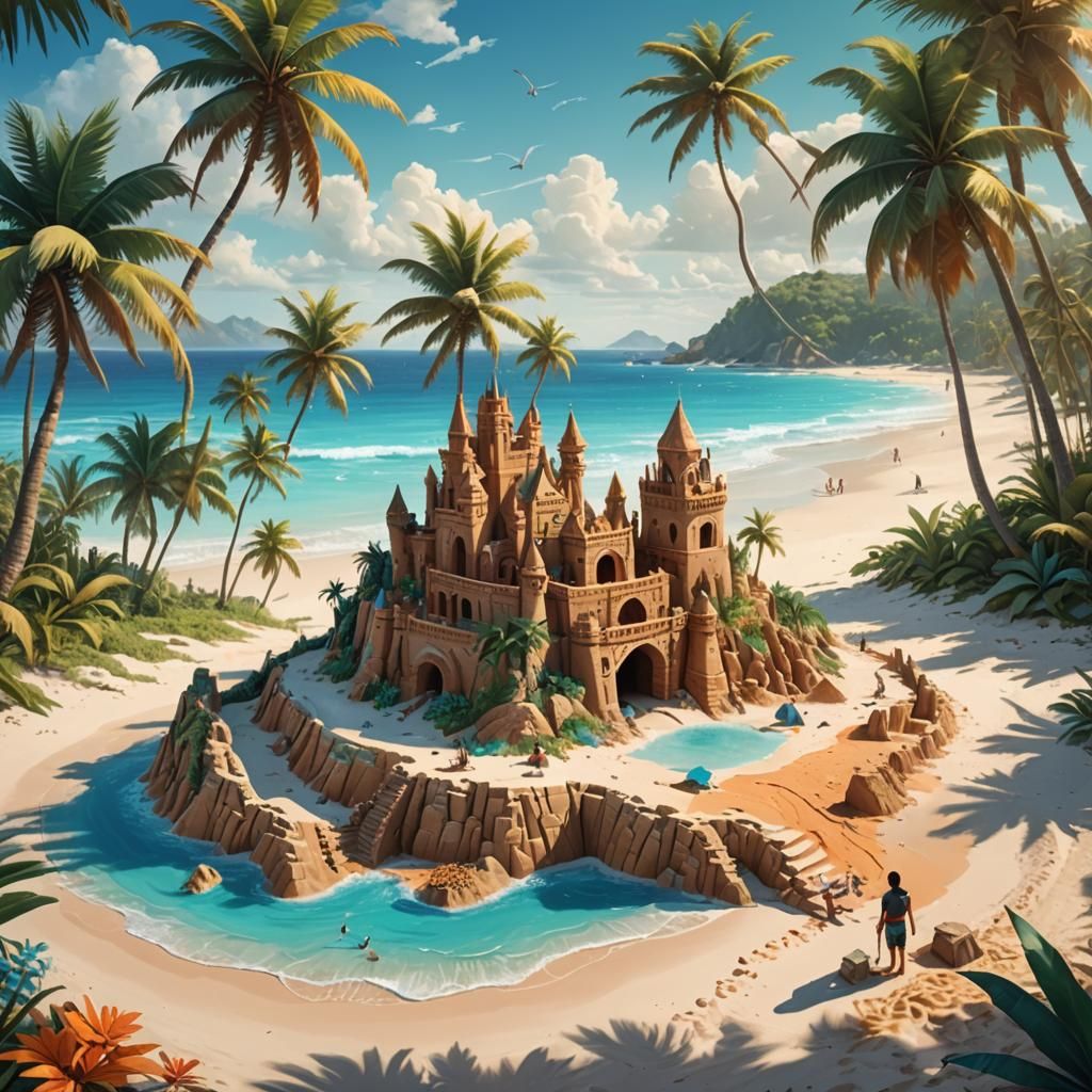 Epic Fantasy Beach Scene in Vibrant Hues