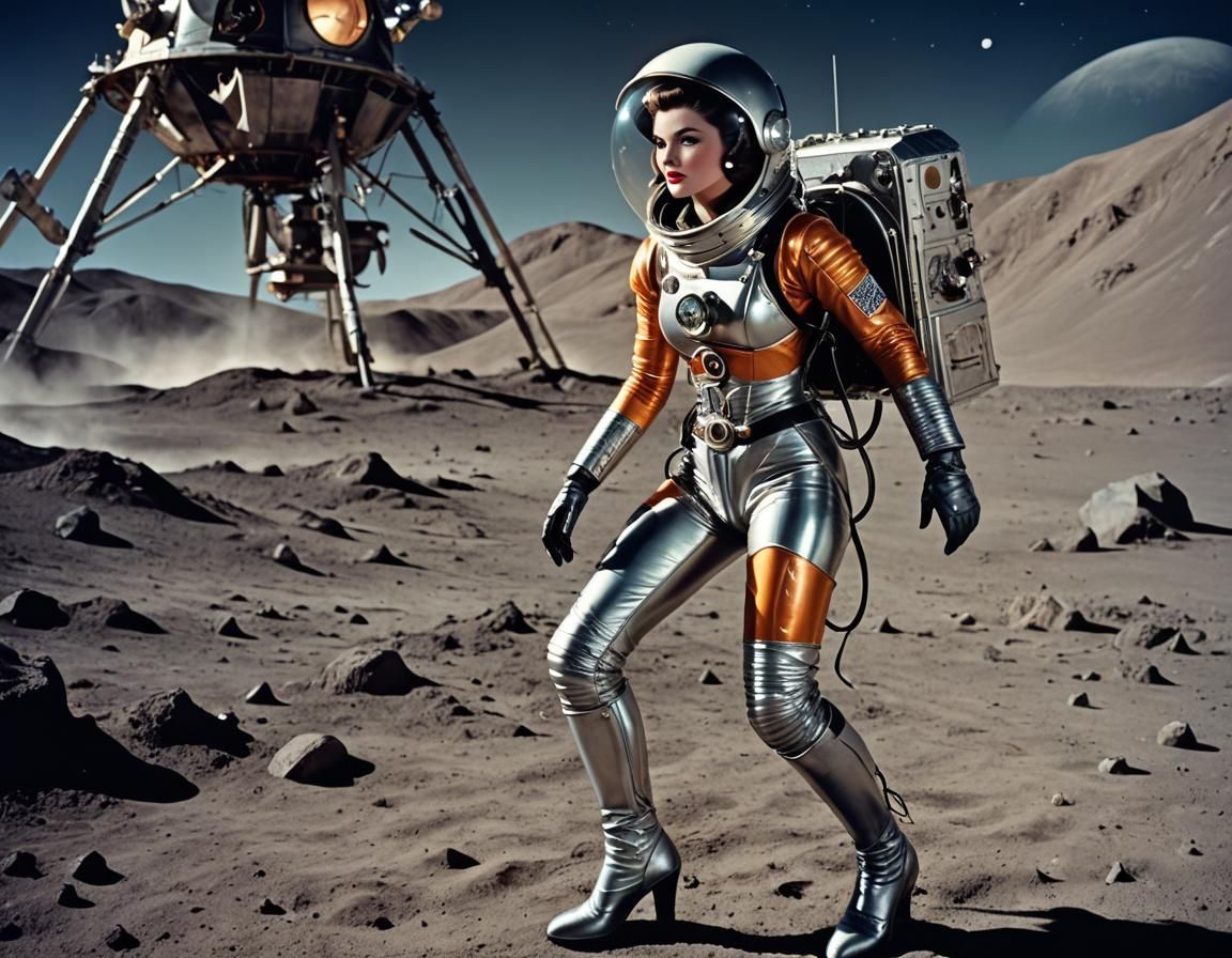 Lunar Lander with Retro Space Corset, Art Deco Style