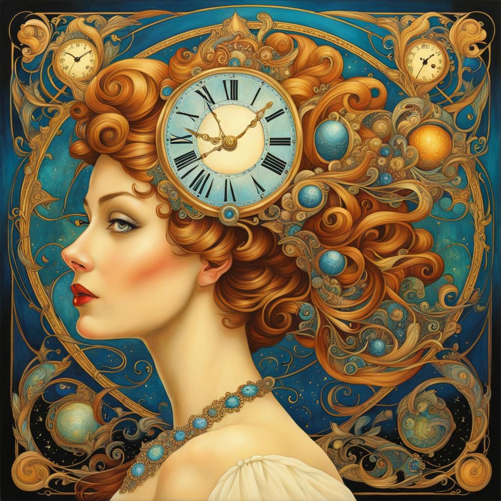 Fantastical Time Illusion in Art Nouveau Rococo Style