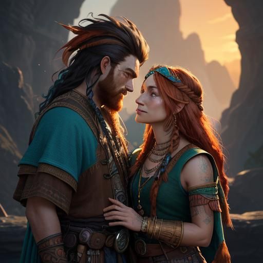 Pirate and Tribal Woman in Romantic Fantasy Art