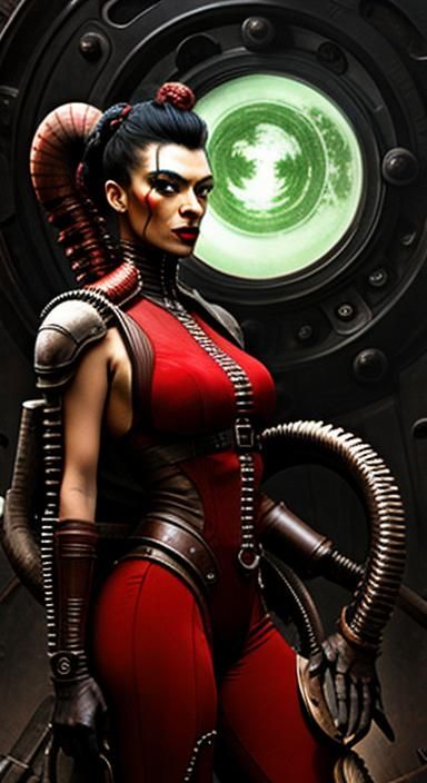 Xenomorphic Vitruvian Human in Dieselpunk Style