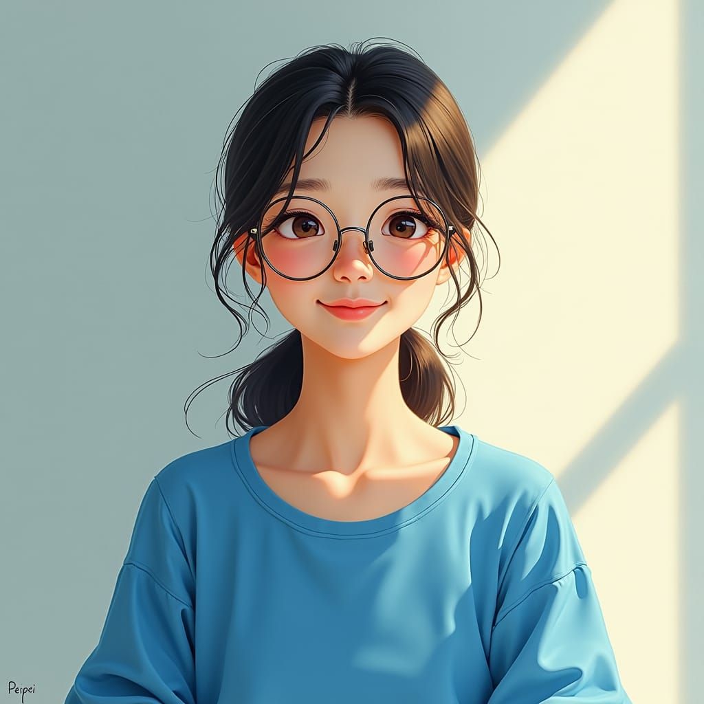 Chinese Woman Portrait in Watercolor-Inspired Digital Art