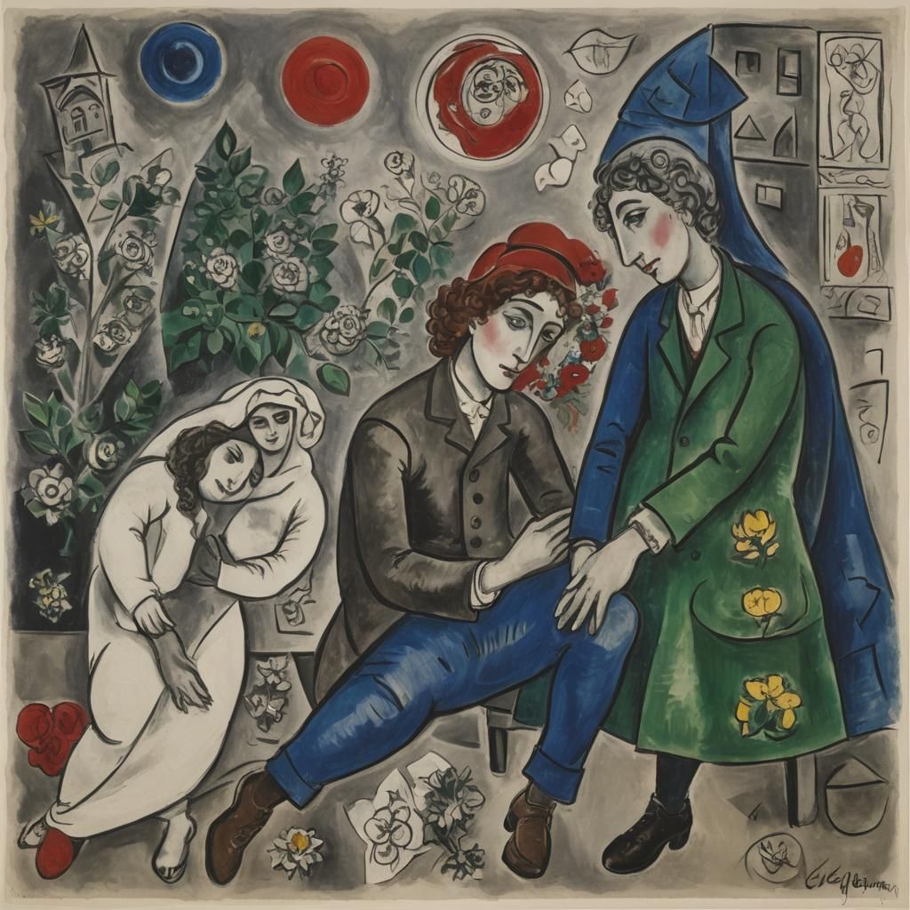 Surreal Cubist Composition in Chagall and Braque Style