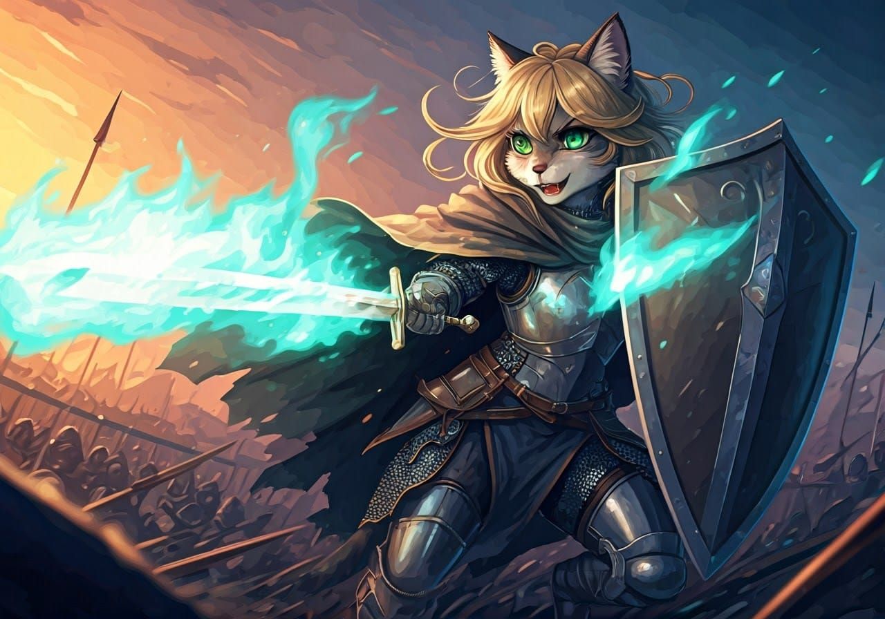 Fantasy Feline Duelist in Pastel Fantasy Anime Style