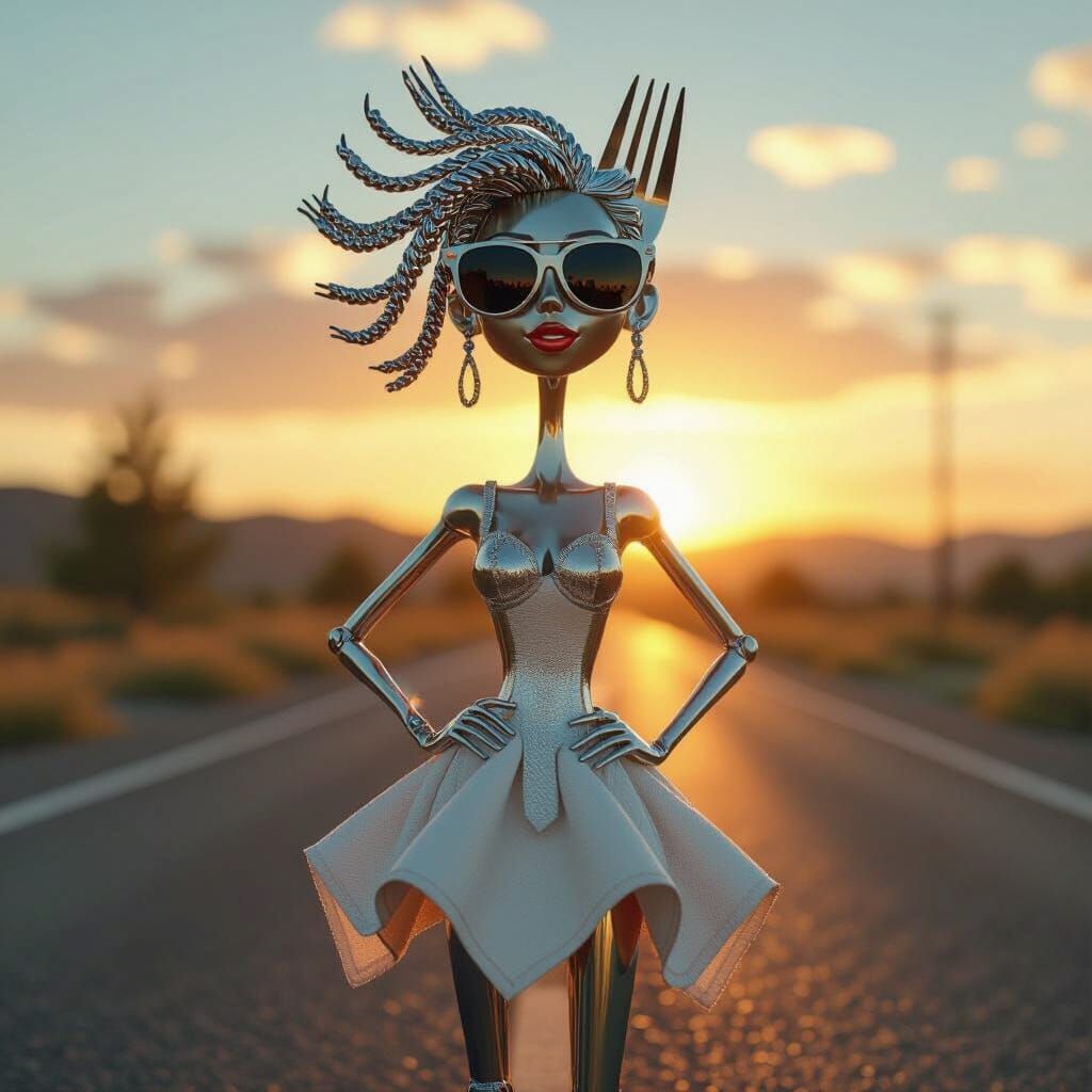 Fork Girl Character in Golden Sunset Light