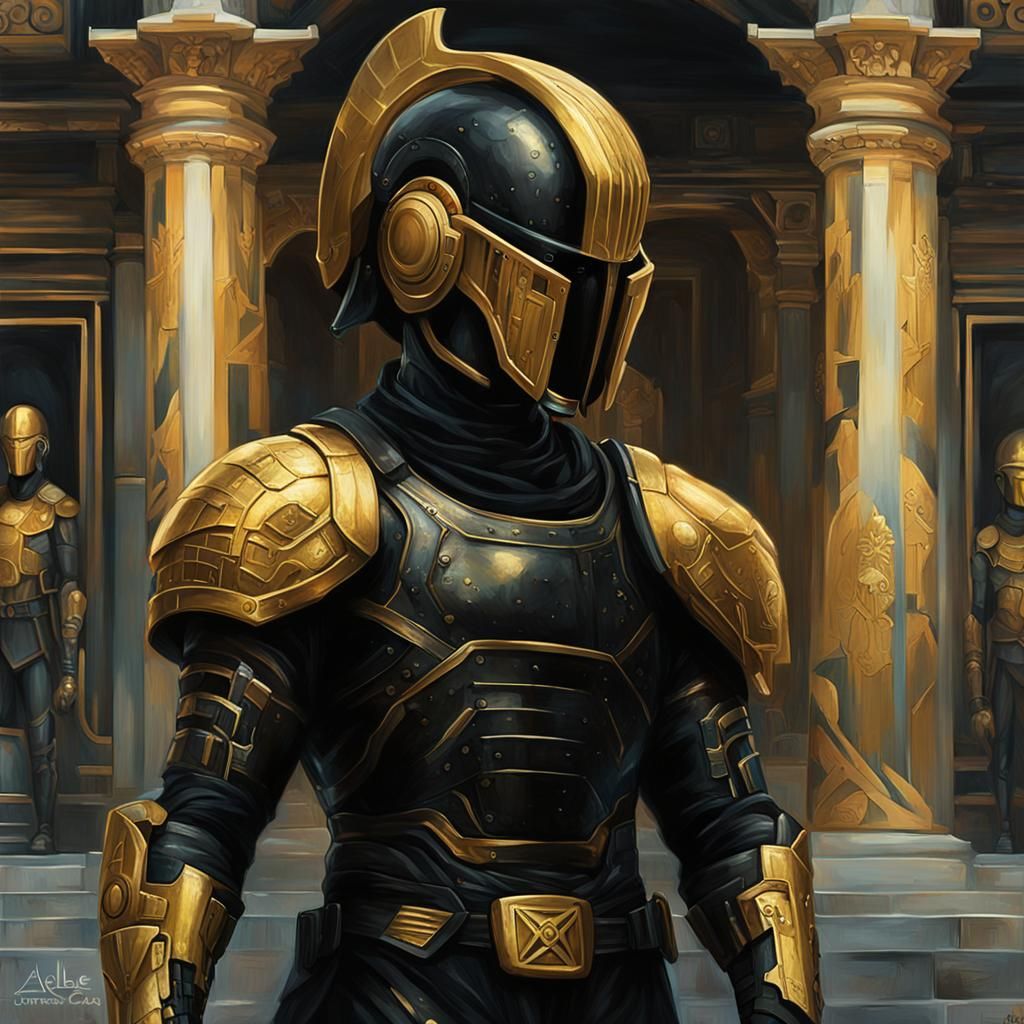 Cyberpunk Spartan Warrior in Noir City, Digital Painting