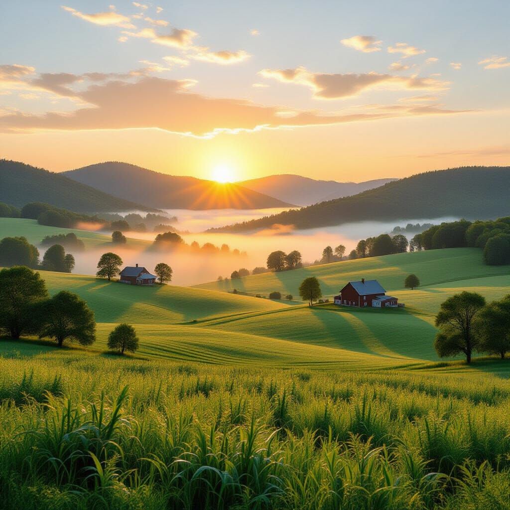 Peaceful Rural Landscape at Dawn