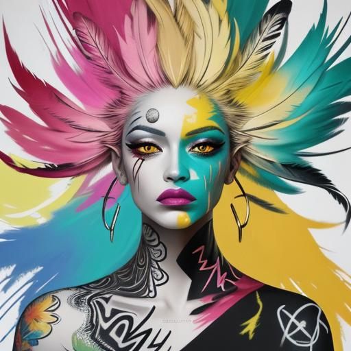 Graffiti Art: Silver Woman with Feathers