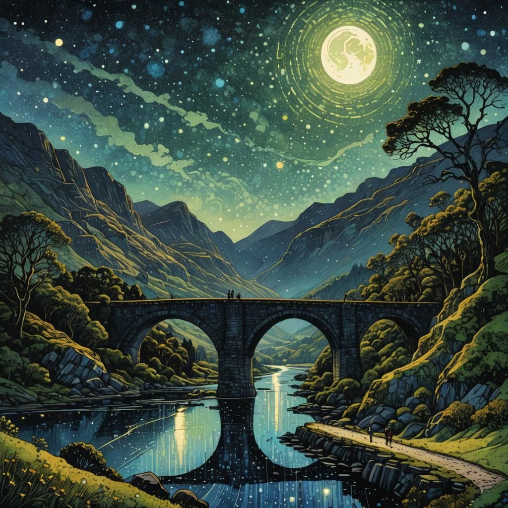 Fantasy Bridge at Glenfinnan Viaduct in Moonlight