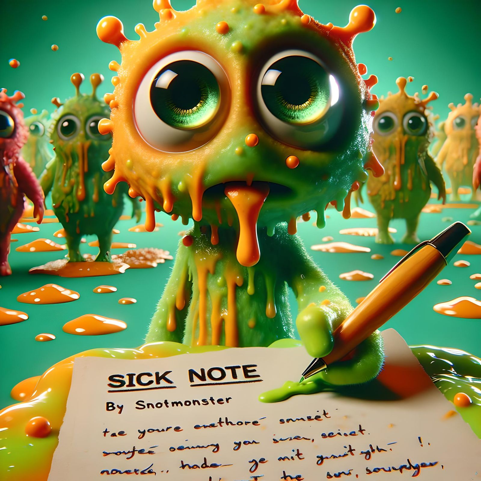 Today the green Snotmonster is having a sick day :(