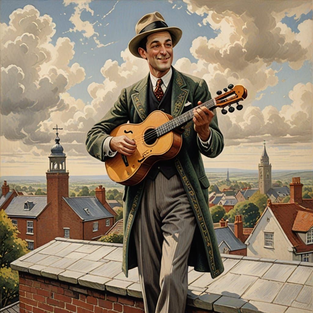 Warm Norman Rockwell-Inspired Gouache Portrait of George Ger...