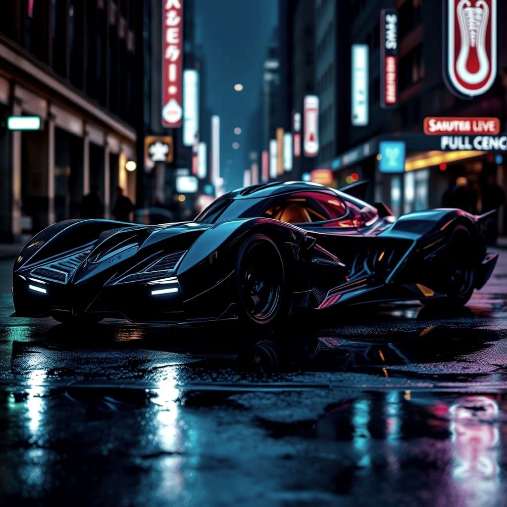 2025 Batmobile with Jet Engine on Dark City Street