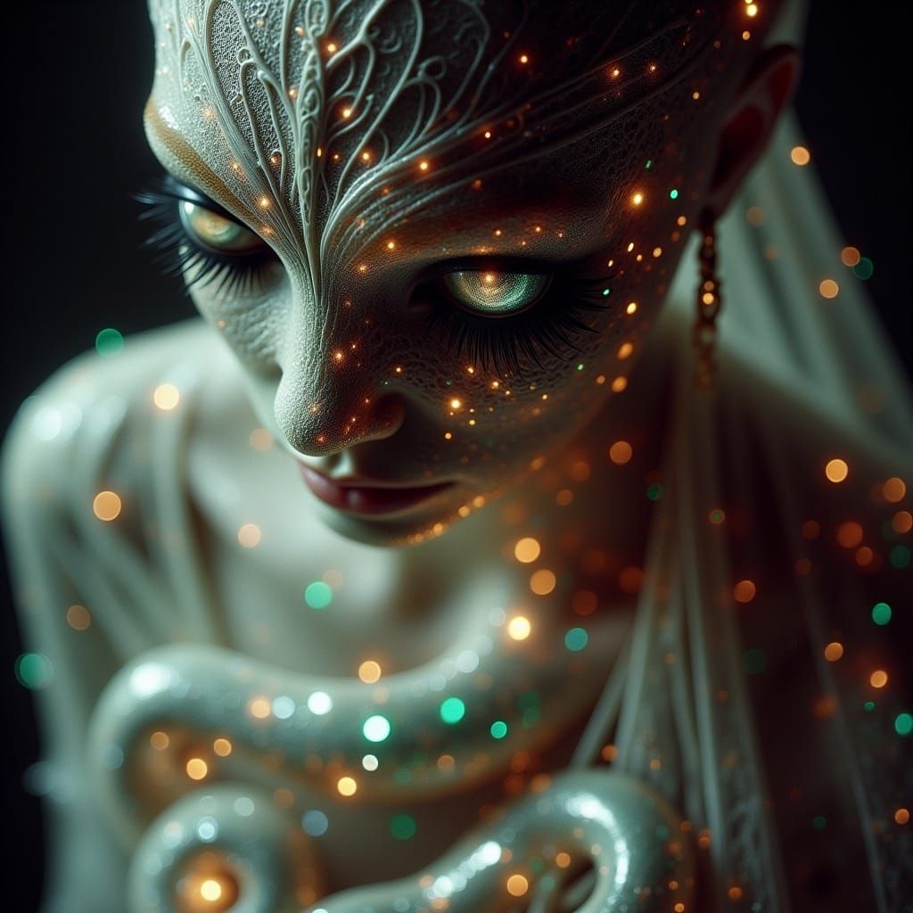 Serpentine Creature in Lace, Dark Cinematic Photograph