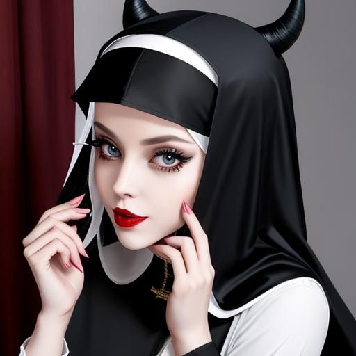 Provocative Nun in Head Dress: Edgy Religious Art