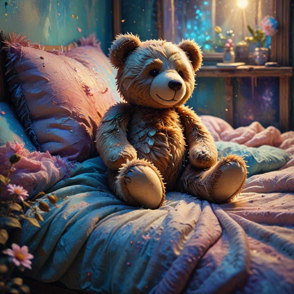 Plush Teddy Bear in Dreamy Wonderland Digital Painting