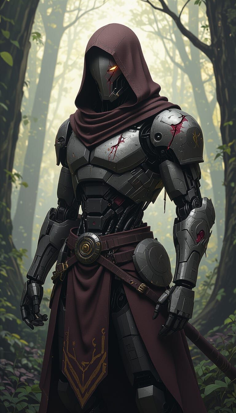 Warforged Monk in Gothic Forest, Digital Art