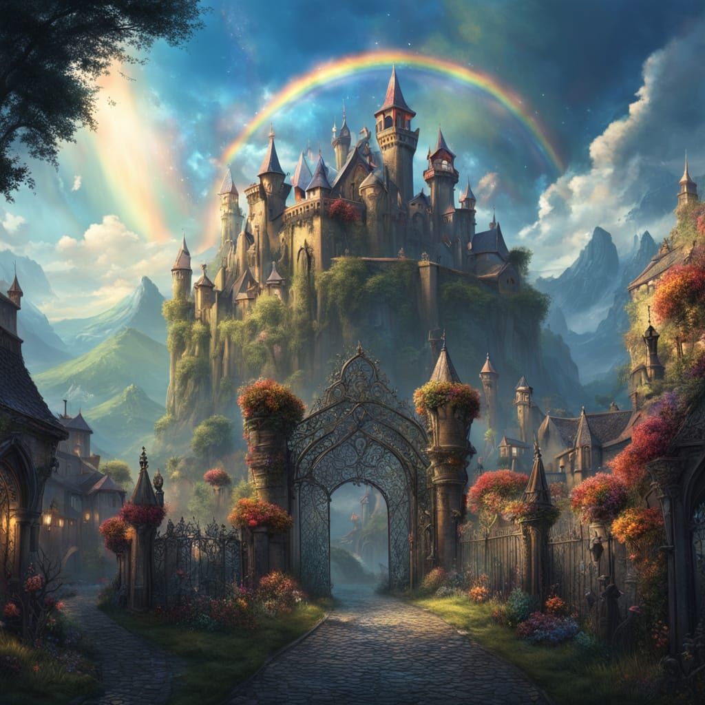 Bioluminescent Valley Walled City in Matte Painting Style