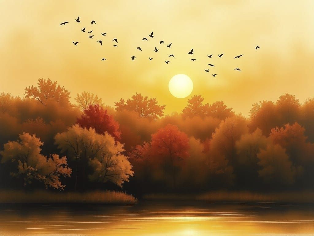 Tranquil Autumn Landscape in Warm, Golden Light
