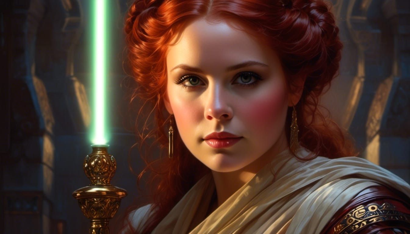 Rococo Female Jedi Portrait with Red Hair
