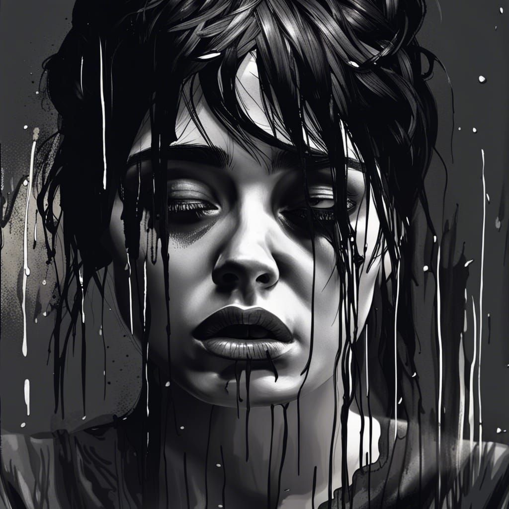Sad Woman Crying: Black and White Portrait