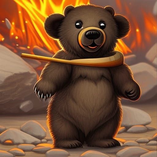 Bears Roasting Marshmallows: Hyperrealistic Campfire Scene