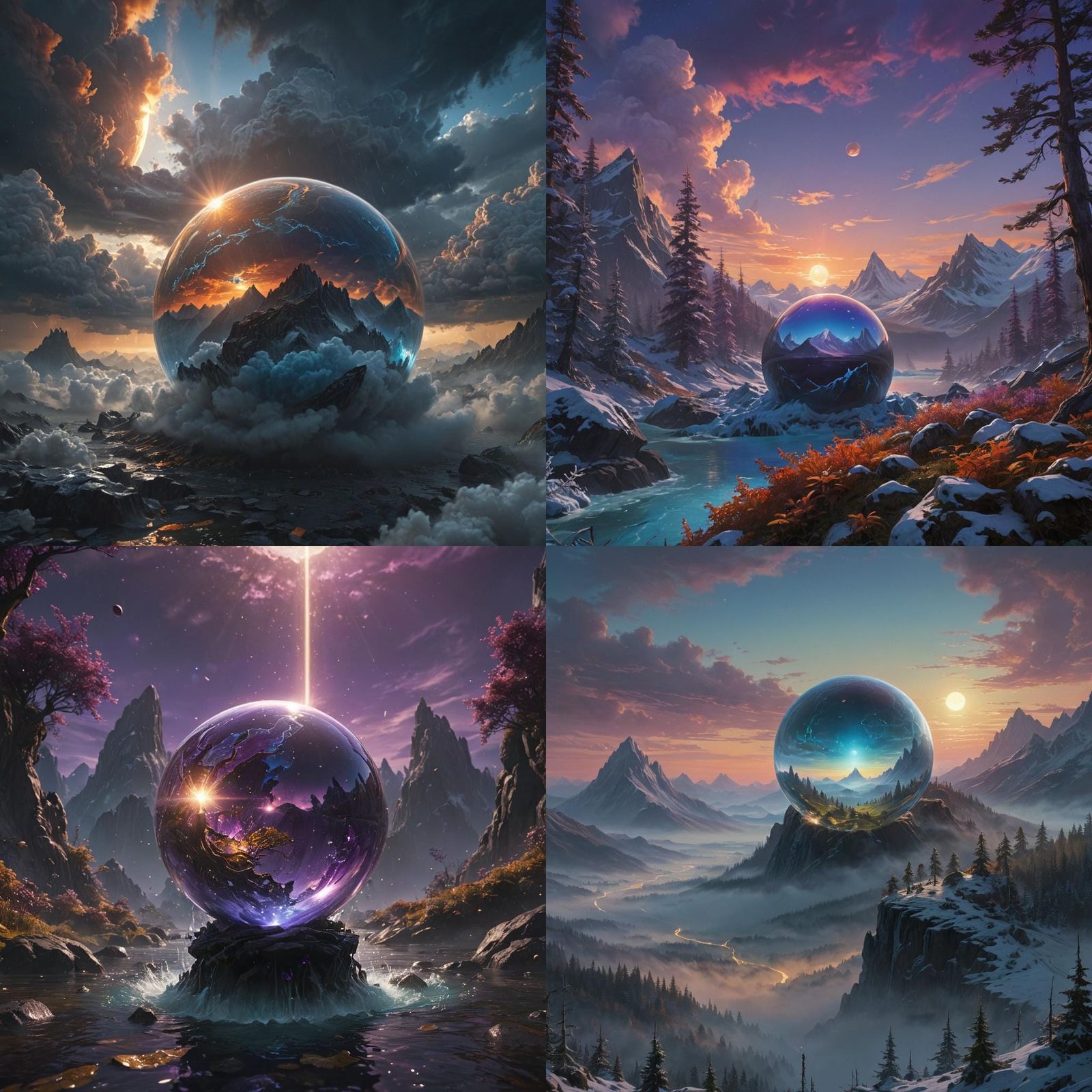 World Seasons Shifting Inside Glass Orb