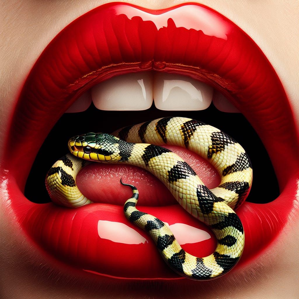 Surreal Lips Biting Snake: A Visually Intriguing Close-Up
