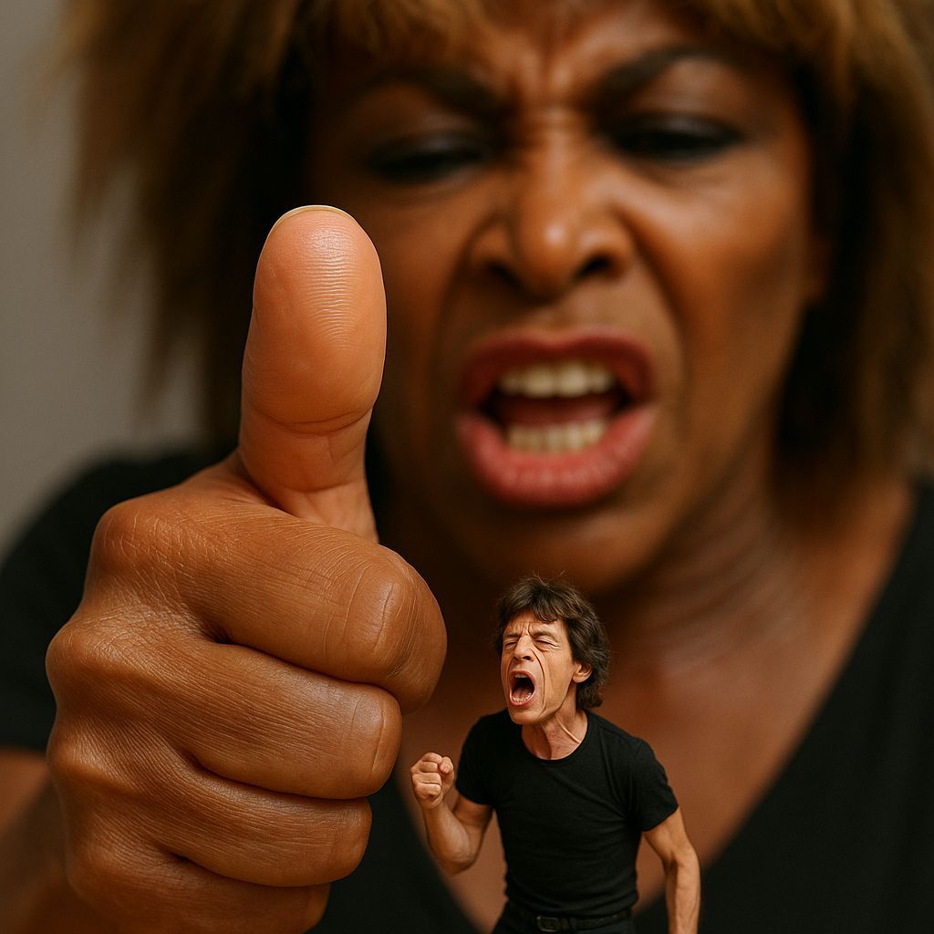 Tiny Mick Jagger Icon Under Powerful Tina Turner's Dominant ...