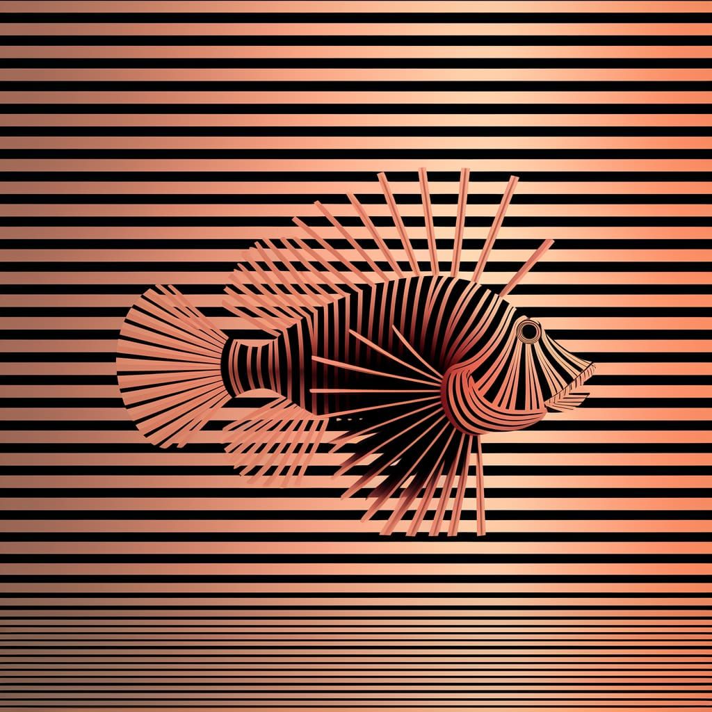 Minimalist Lionfish in Op Art Style