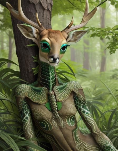 Insectoid Deer Maiden in Alien Forest