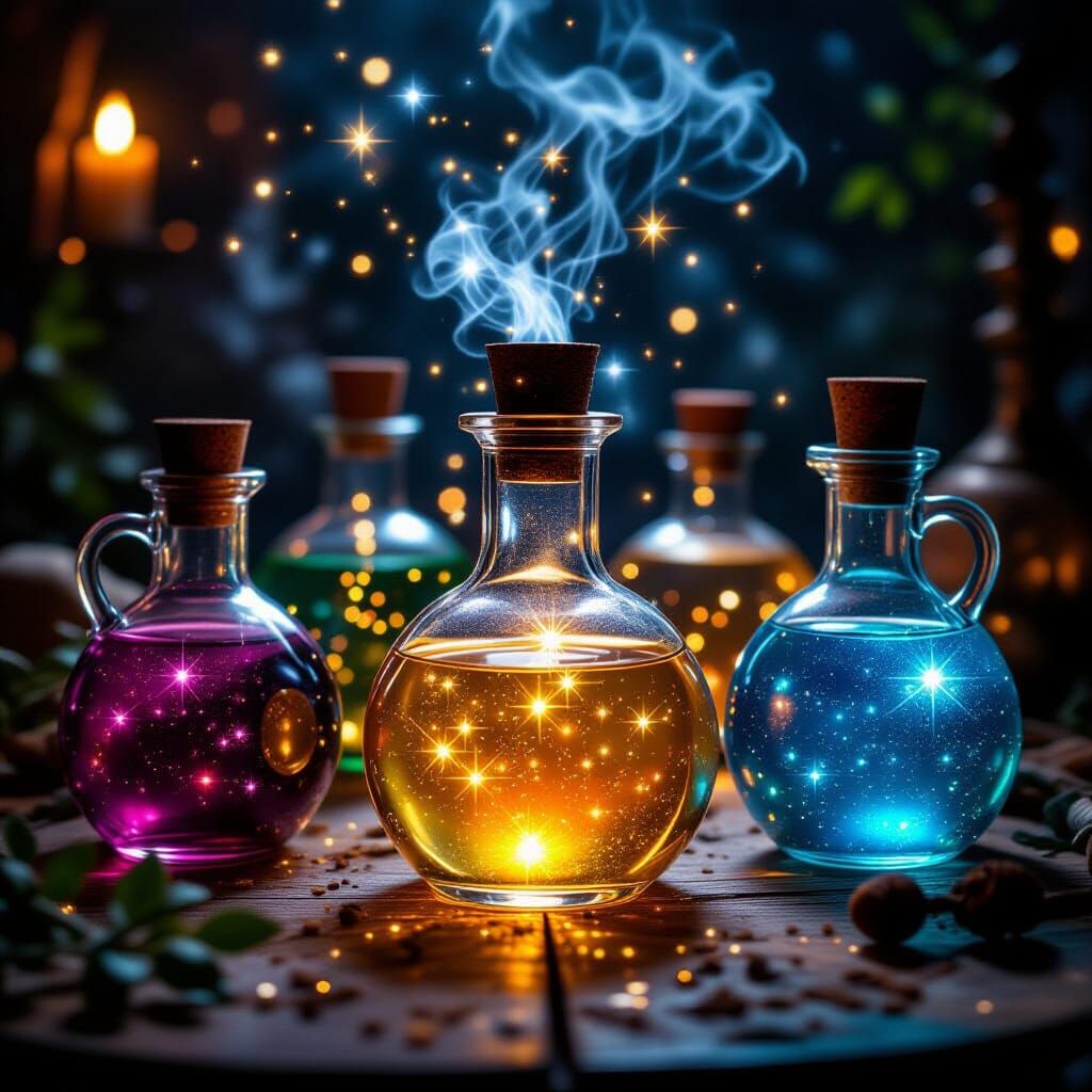 Sparkling Magical Potions in Cinematic Film Style