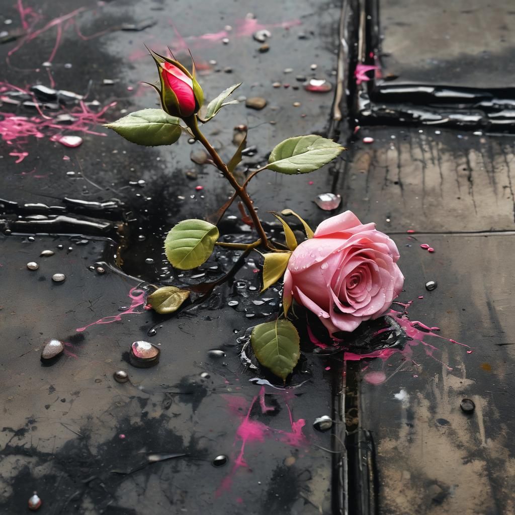 Neon Pink Rose Graffiti Art on Urban Surface