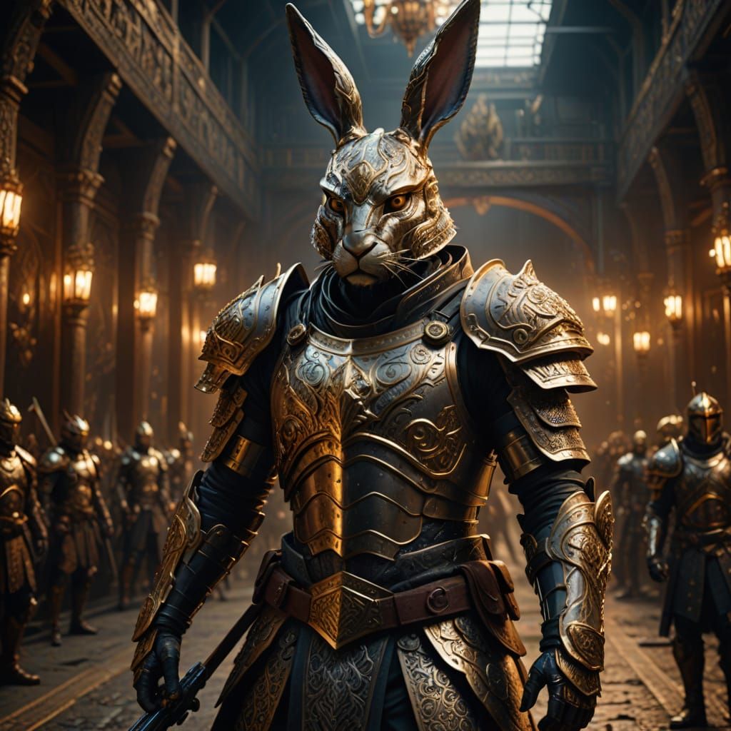 Hare Warrior in Silver and Gold Armor