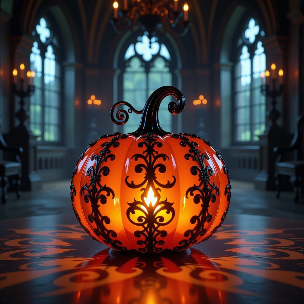 Gothic Art-Glass Pumpkin with Inner Glow