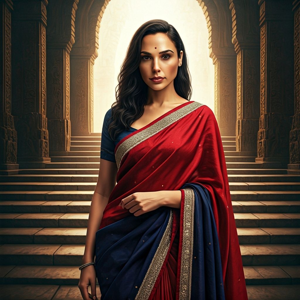 Gal Gadot in Traditional Saree, Vertigo Art Style