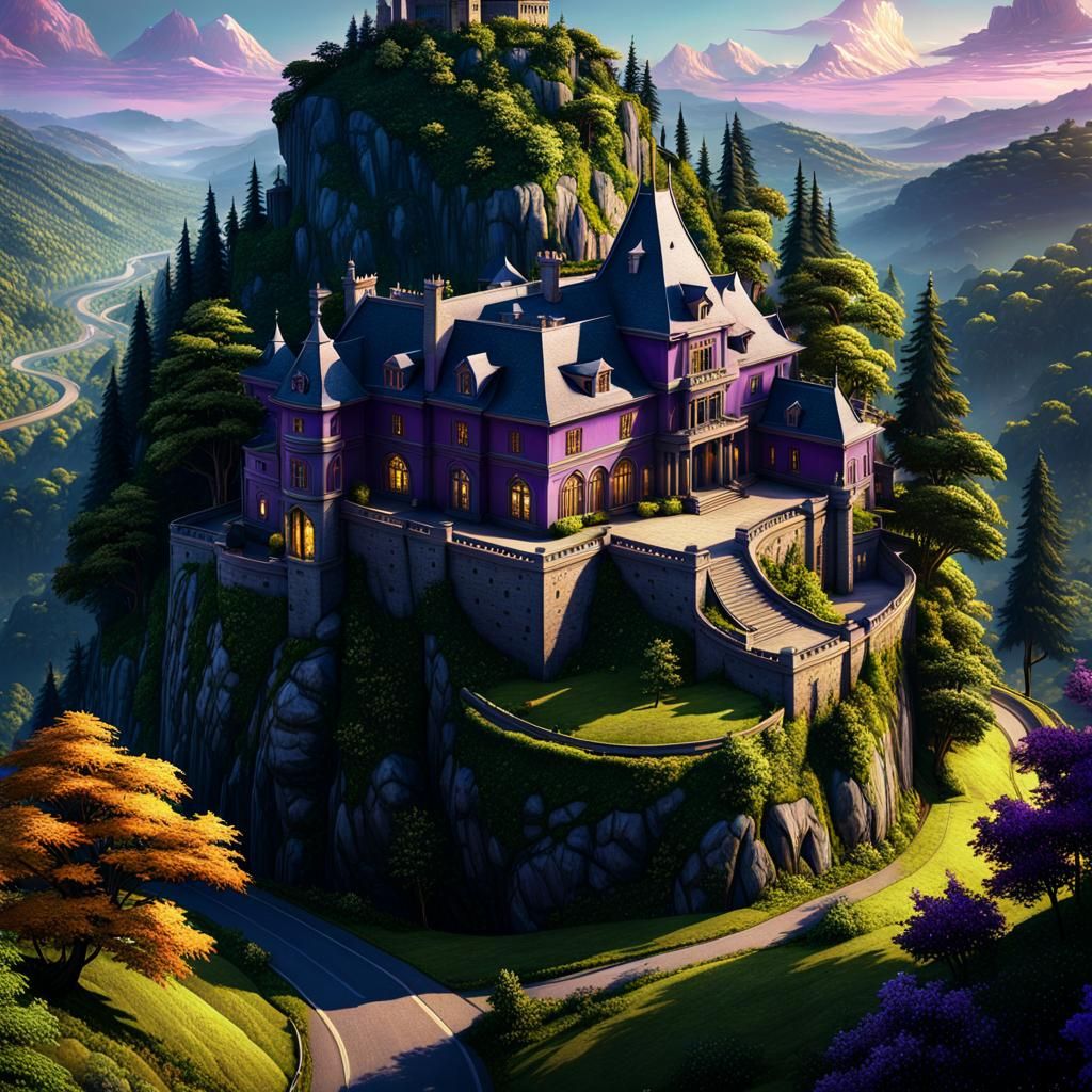 Dark Fantasy Mansion on a Hill in 8K