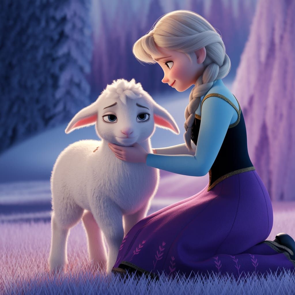 Princess Anna Comforts Lamb in Frozen Wonderland
