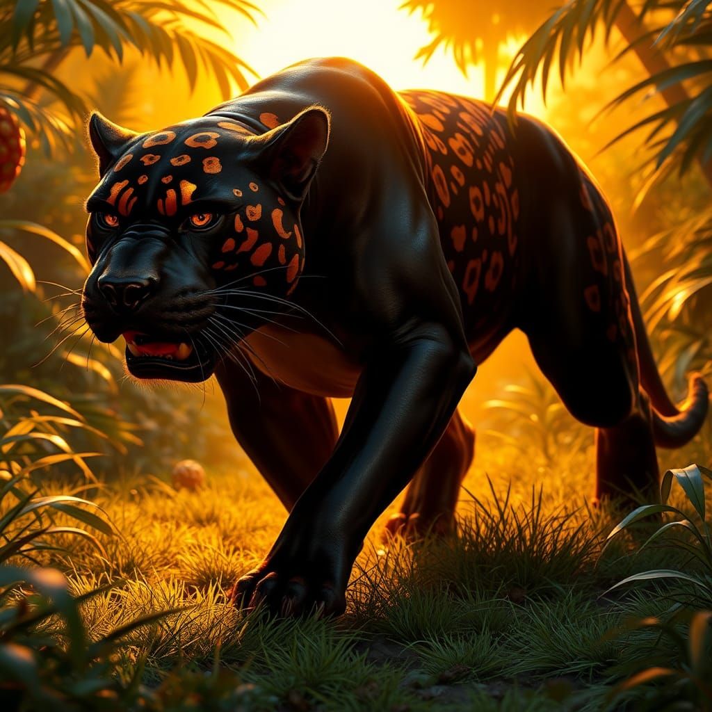 Majestic Panther-Bulldog Hybrid in Jungle Clearing