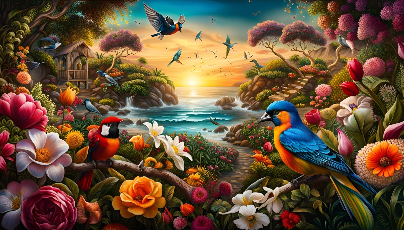 Hyperrealistic Garden of Eden Graffiti Art