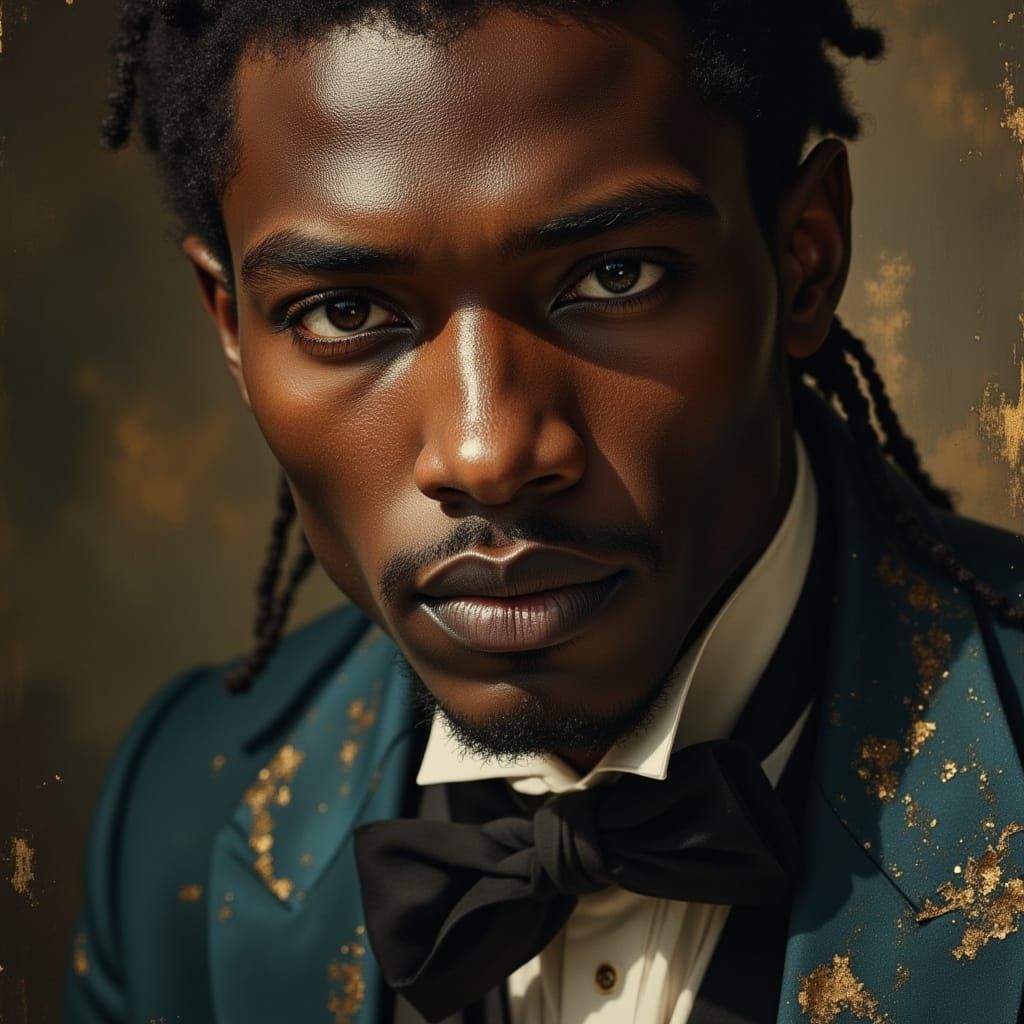Handsome African God in Formal Suit, Hyperrealistic Portrait